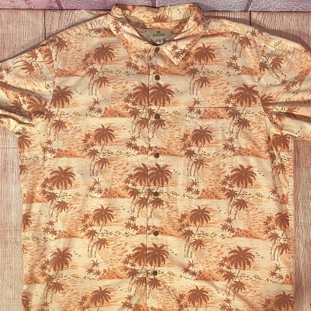 Solitude Palm Tree Button Up Shirt Men’s XL Beige Brown - Picture 9 of 10